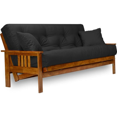 Nirvana Futons Stanford Futon Set - Full Size, Frame, 8" Mattress, Twill Black Cover Nirvana Futons