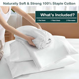 4 Piece Premium Sheet Set Cotton Full, 100% Egyptian Cotton, 12 Inch Deep Pocket of Cotton Sheets, White Solid NON Sticky cotton