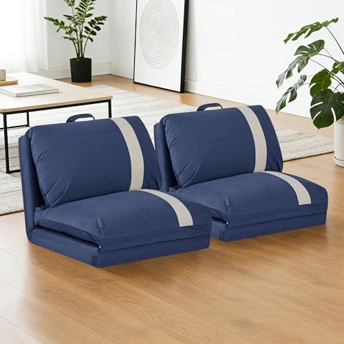 CITTANEO Folding Sofa Bed Set of 2, Convertible Floor Sofa with 6-Position Adjustable Backrest, Metal Frame and Handle, Futon Floor Couch for Dorm, Bedroom, Apartment, Navy Blue CITTANEO