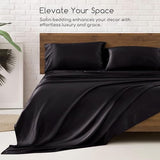 MR&HM Satin Bed Sheets, Queen Size Sheets Set, 4 Pcs Silky Bedding Set with Elastic Corner Straps and 15 Inches Deep Pocket for Mattress (Queen, Black) MR&HM