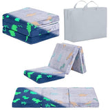 Givjoy Foldable Floor Mattress for Kids, Glow in The Dark Dinosaur Toddler Washable Folding Floor Mat for Nap Daycare, Child Trifold Futon Sofa Bed with Storage Bag for Playroom Girls and Boys Blue Givjoy