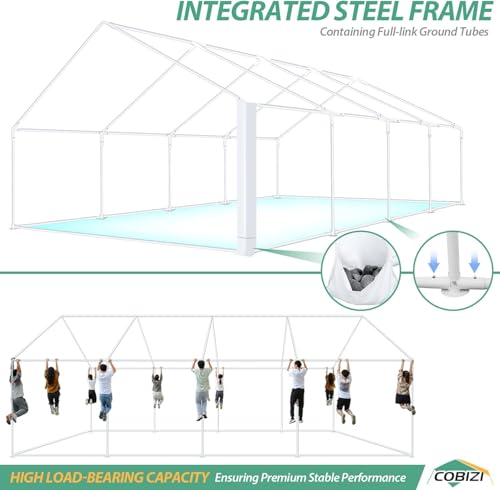 COBIZI 20x30 Party Tent Heavy Duty, Galvanized Wedding Tent, Event Shelter for Parties, Large Outdoor Gazebo with Removable Sidewall & Built-in Sandbag, Carpas para Fiestas, Waterproof, White COBIZI