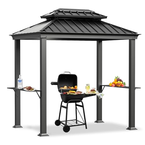 Modern Shade Grill Gazebo 6' X 8', Aluminum BBQ Gazebos with Shelves and Paper Towel Holder, Grill Canopy with Galvanized Steel Roof, Grill Gazebo with USB and USB-C charging ports for Patio Modern Shade Outdoor Living Spaces