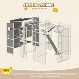 Large 4-Tier Outdoor Cat Enclosure Walk-in Catio with Weatherproof Solid Wood House, Connect to Window, 4 Platforms, 4 Private Resting Rooms & Bridge, for Multiple Cats (Grey) GZPATICY