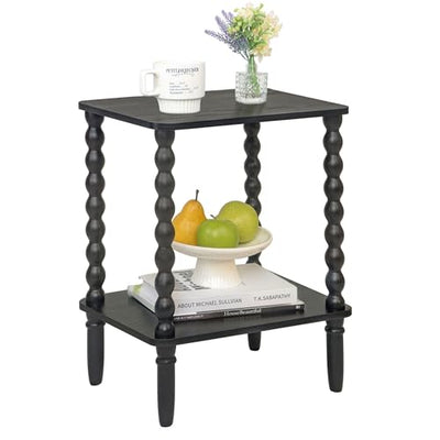 Fultyle Black Side Table, Small End Table with 2-Tier Shelf, Vintage Night Stand with Storage for Bedroom Living Room, Small Spaces (Black)