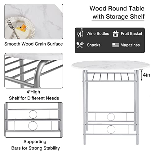 VECELO 3-Piece White & Silver Dining Table Set with Built-in Wine Rack for Small Spaces - WoodArtSupply