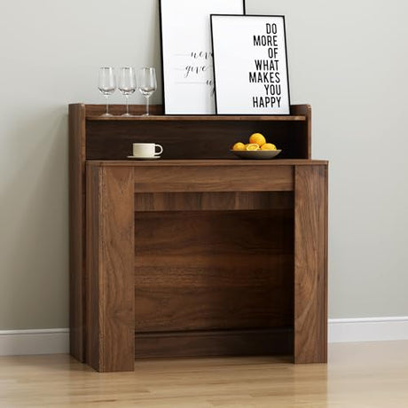Banzeem Extendable Dining Table with Shelf, Transformer Extra Console Table for 1-9 People, Folding Space Saving Dining Room Table for Homes, Apartments, Walnut Banzeem