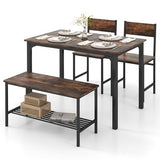 GOFLAME 4-Piece Dining Table Set for 4, Industrial Kitchen Table with 2 Chairs & Bench, Space-Saving Breakfast Table Set with Storage Shelf & Metal Frame, Wooden Dinette for Dining Room, Rustic Brown GOFLAME