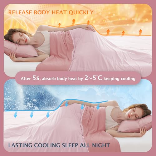 BEAUTEX Cooling Comforter Queen Size - Double Sided Cool Blanket for Hot Sleepers and Night Sweats, Q-Max>0.45, Breathable Lightweight Silky Summer Ice Blankets for All Season (Pink, 90" x 90") BEAUTEX
