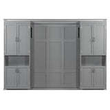 XD Designs Modern Full Murphy Bed with Dual Sliding Doors Storage Cabinets, Wood Hidden Wall Bed with Dual 6-Tier Side Shelves, Large-Capacity Space-Saving (Gray-12.9) XD Designs