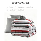 Monbix Queen Comforter Set - 7 Pieces Bed in a Bag Queen, Red and Black-Stripe Bedding Sets, All Seasons Comforter Bed Set with Sheets, Pillowcases & Shams Monbix