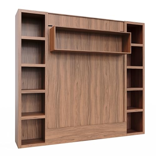 Oakland Living Easy-Lift Queen Murphy Wall Bed in Brown Wood Grain with Two Bookshelves Oakland Living
