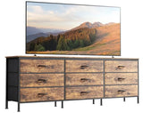 Huuger 9 Drawer Dresser, 63 Inch Dresser TV Stand for 55, 65, 70 Inch TV, Entertainment Center with Drawers, Large Long Fabric Dresser for Bedroom, Closet, Rustic Brown Huuger