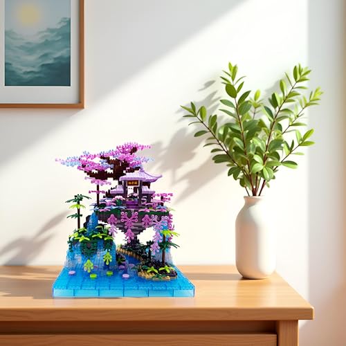 Alizdd Micro Building Blocks Sets，Chinese Moon Palace Architecture and Cherry Blossom Bonsai Tree Building Toys for Adults，Japanese Sakura House Model，Creative Mini Bricks Gift for Kids 14+，2588 PCS