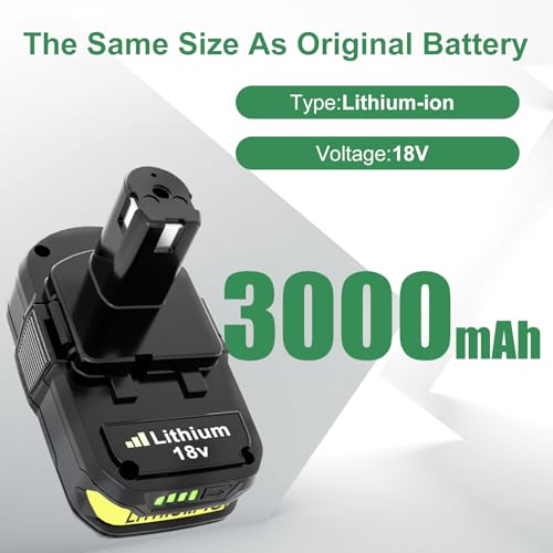 P108 3000mAh Lithium Battery Replacement for Ryobi 18V Battery Compatible with Ryobi 18 Volt Drill Battery P102 P103 P104 P105 P107 P109 P122 Cordless Power Tools(Single Battery) - WoodArtSupply