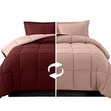 Elegant Comfort 3-Piece Reversible Comforter Set, All Season Cozy, Soft Down Alternative, Quilted - Box Stitched - Duvet Insert with 4 Corner Tabs, Comforter with Shams, Twin XL, Burgundy/Dusty Rose Elegant Comfort