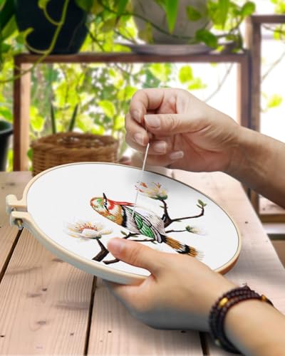 TINDTOP Embroidery Kit for Adults, Flowers and Bird Embroidery Practice Kits for Beginners Adults Include Embroidery Cloth Hoops Threads for Craft Lover Hand Stitch TINDTOP