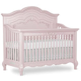 Evolur Aurora 5-in-1 Convertible Full-Size Baby Crib in Dusty Rose, GreenGuard Gold & JPMA, 3 Mattress Heights, Ribbon Bow Scrollwork & Queen Anne Feet, Converts to Toddler, Day & Full-Size Bed