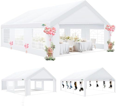 COBIZI 20x20 Party Tents Heavy Duty Tent, Tents for Parties with 6 Removable Sidewalls & 4 Built-in Sandbags, Wedding Tent for Party Outside UV50+ Waterproof, White COBIZI