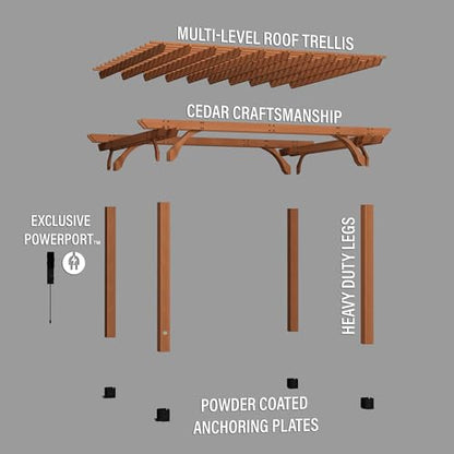 Backyard Discovery Beaumont 14x12 ft All Cedar Wood Pergola, Durable, Quality Supported Structure, Snow and Wind Supported, Rot Resistant, Backyard, Deck, Garden, Patio, Outdoor Entertaining - WoodArtSupply