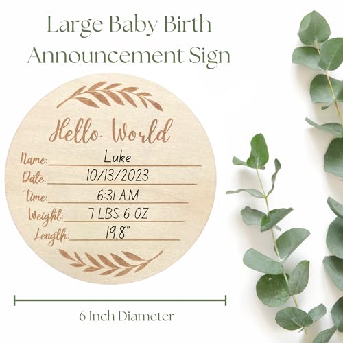 KEMINA BLANKETS Wooden Baby Announcement Sign for Newborn, Large 6 inch Hello World Newborn Name Sign for Hospital Birth Announcement, Newborn - WoodArtSupply