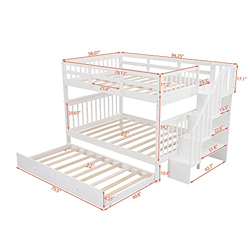 Harper & Bright Designs Full Over Full Bunk Bed with Stairs and Trundle, Wooden Bunk Bed Frame with Storage, for Kids Teens Adults - White Harper & Bright Designs