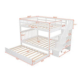 Harper & Bright Designs Full Over Full Bunk Bed with Stairs and Trundle, Wooden Bunk Bed Frame with Storage, for Kids Teens Adults - White Harper & Bright Designs