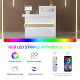 TUSY 42.2" H Modern Reception Desk with Drawer - Small Front Desk with Adjustable LED Light, Reception Room Table with Built-in USB Outlet for Office, Salon, Lobby (47.2" W x 19.69" D x 42.2" H) TUSY