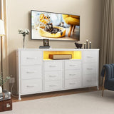 WODRAWER TV Stand Dresser for Bedroom with 12 Drawers for 60" TV, Fabric Drawers Entertainment Center with Power Outlets & LED Lights & Open Shelves, Long Dresser for Console, Living Room WODRAWER
