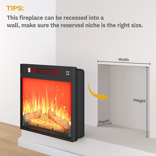 DWVO 23 Inches Electric Fireplace Insert, Recessed Fireplace Heater with Remote Control, Adjustable Temperature, 6H Timer, Adjustable Flame Brightness, 120V 1400W, Firewood DWVO