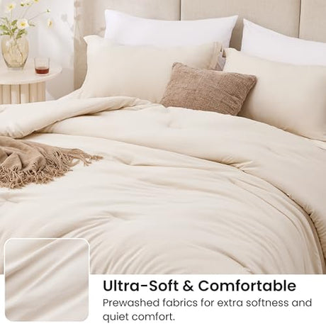 Love's cabin Beige Full Comforter Set, 3-Piece Prewashed Bed Set with 1 Comforter (79 x 90 in) & 2 Pillowcases, Lightweight & Breathable for All Seasons Love's cabin