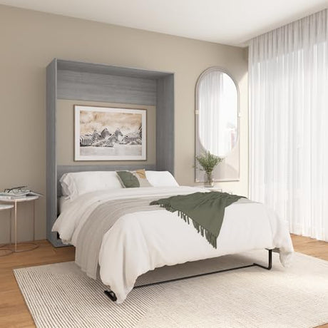 Bestar Claremont 59W Full Murphy Bed in Platinum Gray, Sleeping Arrangement for Multipurpose Area, Bedroom, Guest Room, or Living Room Bestar