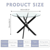 NIERN Round Tempered Glass Dining Table Set for 4, 5-Piece Modern Kitchen Table Set with 4 Upholstered Chair for Kitchen Dining Room (Deep Black) NIERN
