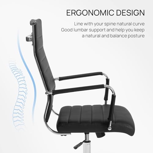 Walmokid Office Desk Chair with Wheels Set of 8, Ergonomic Black Leather Conference Room Chairs Height Adustable | Ribbed High Back | Swivel Rolling Task Chair, Black Walmokid