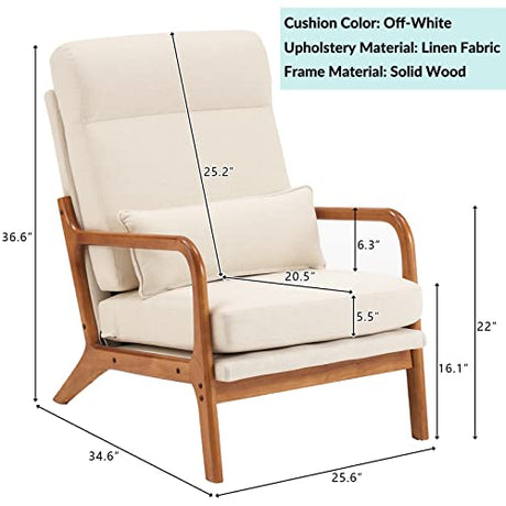 JOYBASE Lounge Accent Chair, Mid Century Modern Chair, High Back Chair, Wood Frame Armchair, Comfy Reading Chair for Living Room, Office, Bedroom (Off-White, Fabric), 34.6''D x 25.6''W x 36.6''H JOYBASE