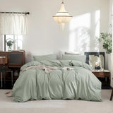 FOSSA Duvet Cover Set 100% Washed Cotton Linen Feel Super Soft Breathable Cozy 3 Pieces Bedding Sets Solid Sage Green King FOSSA