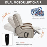 RHHVVR Dual Motor Power Lift Recliner Chair, 350 lbs Electric Recliners with Massage and Heat, Solid Wood Armrest Back Footrest Adjustable Living Room Chair for Elderly, Beige RHHVVR