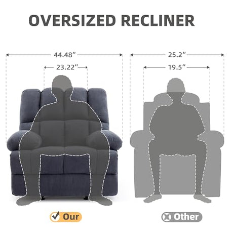 WILLOVE Oversized Rocker Recliner Chair, Overstuffed Rocking Recliners, Soft Big Man Manual Recliner, Extra Large Living Room Chair 350 LBS Capacity, Grey, XL WILLOVE