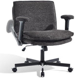Morkprism Criss Cross Chair with Flip-Up Arms and Lockable Wheels, Plush Fabric Cross Legged Office Desk Chair,Wider 125°Tilting Adjustable Swivel Computer Chair for Home, Apartment, Bedroom,Black Morkprism