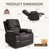 zzlay 360° Swivel Rocking Leather Recliner Chair for Adults, Overstuffed Manual Recliner with Spring Cushion, Glider Rocking Nursery Single Sofa with Side Pockets for Living Room, Coffee Brown zzlay