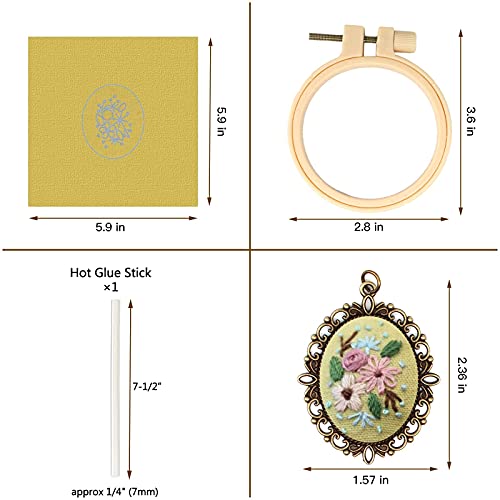 ZOCONE 4 Packs Embroidery Necklace Kits, Embroidery Pendant Kit Mini Cross Stitch Kit with 4 Hoops, Necklace, Pendant, Stamped Pattern Cloth, Instructions, etc., Embroidery Kits for Adults