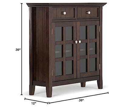 SIMPLIHOME Acadian SOLID WOOD 36 inch Wide Rustic Entryway Hallway Storage Cabinet in Brunette Brown, with 2 Drawers, 2 Doors and 2 Adjustable Shelves