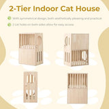 Tangkula 2-Tier Luxury Wood Cat House, Wooden Kitten Cage Condo with 2 Washable Plush Cushions, 2 Access Holes, Indoor Pet Playpen Cat Catio End Side Table Nightstand, Ventilated Cat Bed Furniture Tangkula