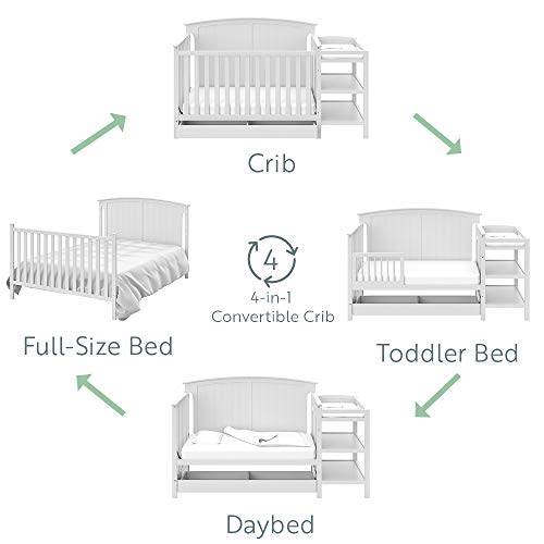 Storkcraft Steveston 5-in-1 Convertible Crib and Changer with Drawer (White) – GREENGUARD Gold Certified, Crib and Changing Table Combo with Drawer, Converts to Toddler Bed, Daybed and Full-Size Bed Storkcraft