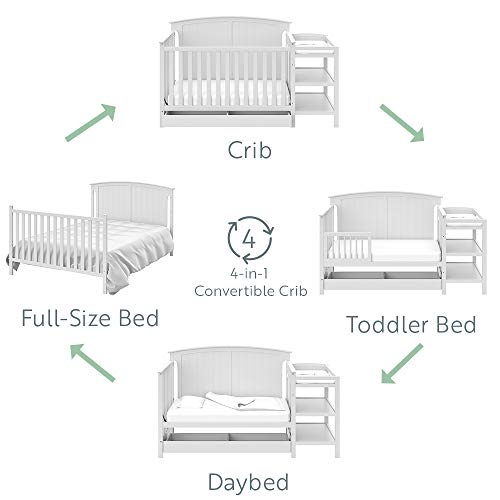 Storkcraft Steveston 5-in-1 Convertible Crib and Changer with Drawer (White) – GREENGUARD Gold Certified, Crib and Changing Table Combo with Drawer, Converts to Toddler Bed, Daybed and Full-S - WoodArtSupply