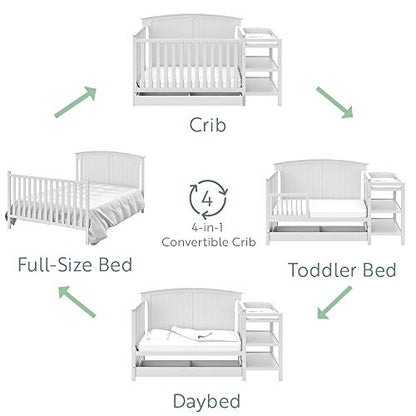 Storkcraft Steveston 5-in-1 Convertible Crib and Changer with Drawer (White) – GREENGUARD Gold Certified, Crib and Changing Table Combo with Drawer, Converts to Toddler Bed, Daybed and Full-Size Bed