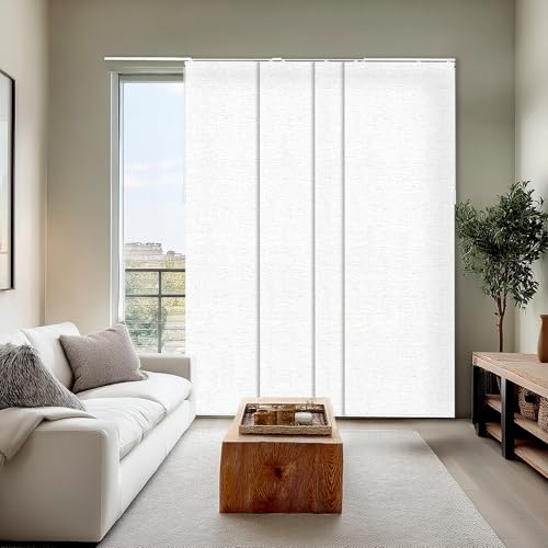 CHICOLOGY Panel Track Blinds for Sliding Glass Doors, 4 Panel Sliding Panels, Adjustable Track 46-86" W, Trimmable Height Up to 96" H, Light Filtering Privacy Room Divider, Chalk White CHICOLOGY