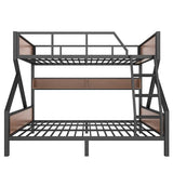 Bellemave Full XL Over Queen Size Bunk Bed with Storage Shelves and LED Lights,Heavy Duty Adult Bunk Beds with Angled Ladder,Metal Queen Bunk Bed,Black Bellemave