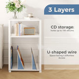 DUMOS 3 Tier Side Table, 1 Pack Record Player Stand with Storage Up to 100 Albums,Turntable Stand for Vinyl,Brown Records Shelf for Living Room Bedroom White DUMOS