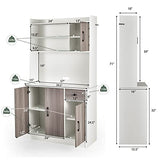 Giantex Buffet Hutch Cabinet, Kitchen Hutch Sideboard, Buffet Pantry on Island, Wood Kitchenware Server with Drawer, Shelf and Storage Cabinet (White & Natural) Giantex